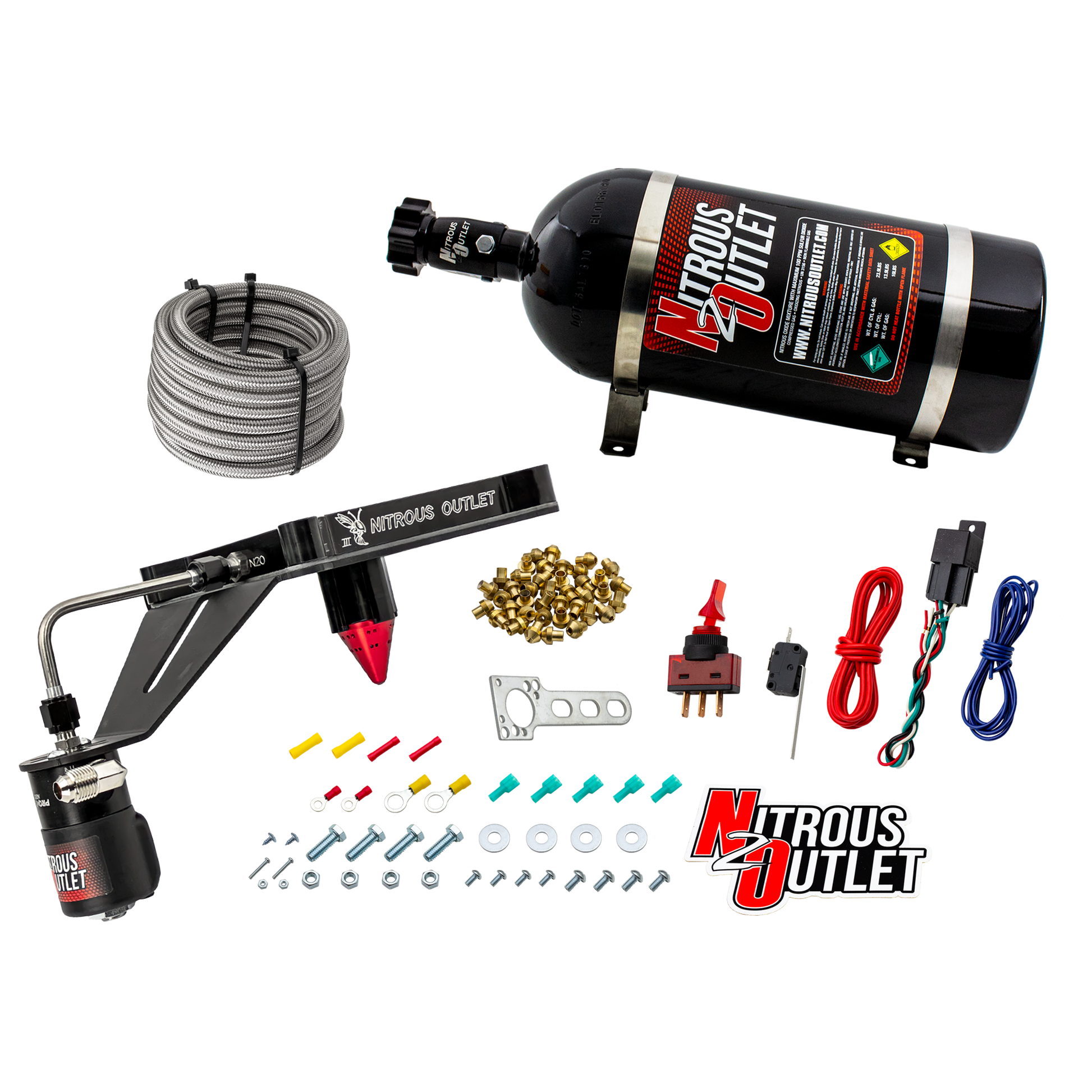 Nitrous Outlet 4150 Stinger 3 Dry System - Hard-line/.122 Nitrous Solenoid/Deep Break Solenoid Bracket/Solenoids Mount Upside Down - (50-500 HP)(15lb Bottle)