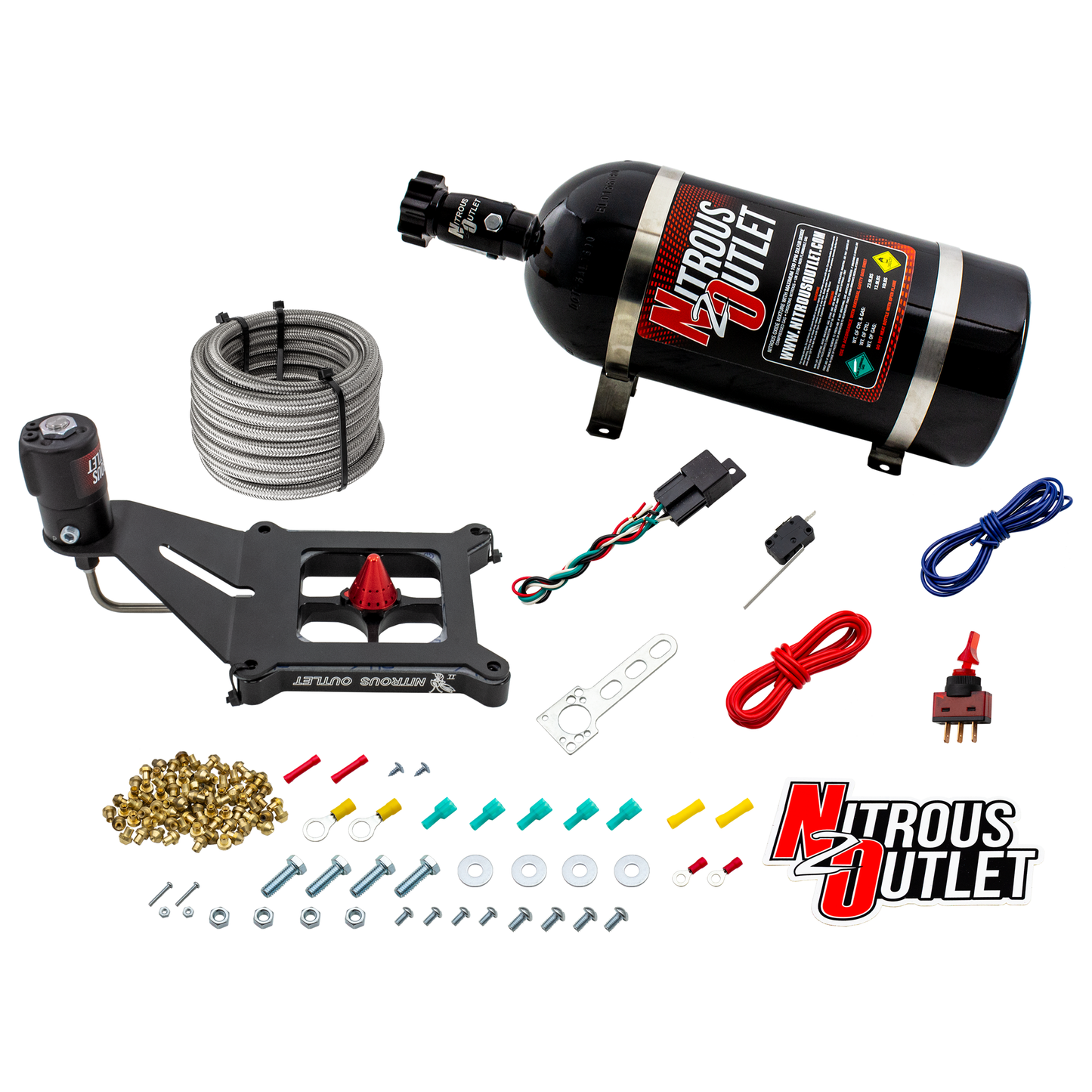 Nitrous Outlet 4150 Stinger 4 Dry System - Hard-line/.122 Nitrous Solenoid/Deep Break Solenoid Bracket/Solenoids Mount Upside Down - (50-500 HP)(No Bottle)