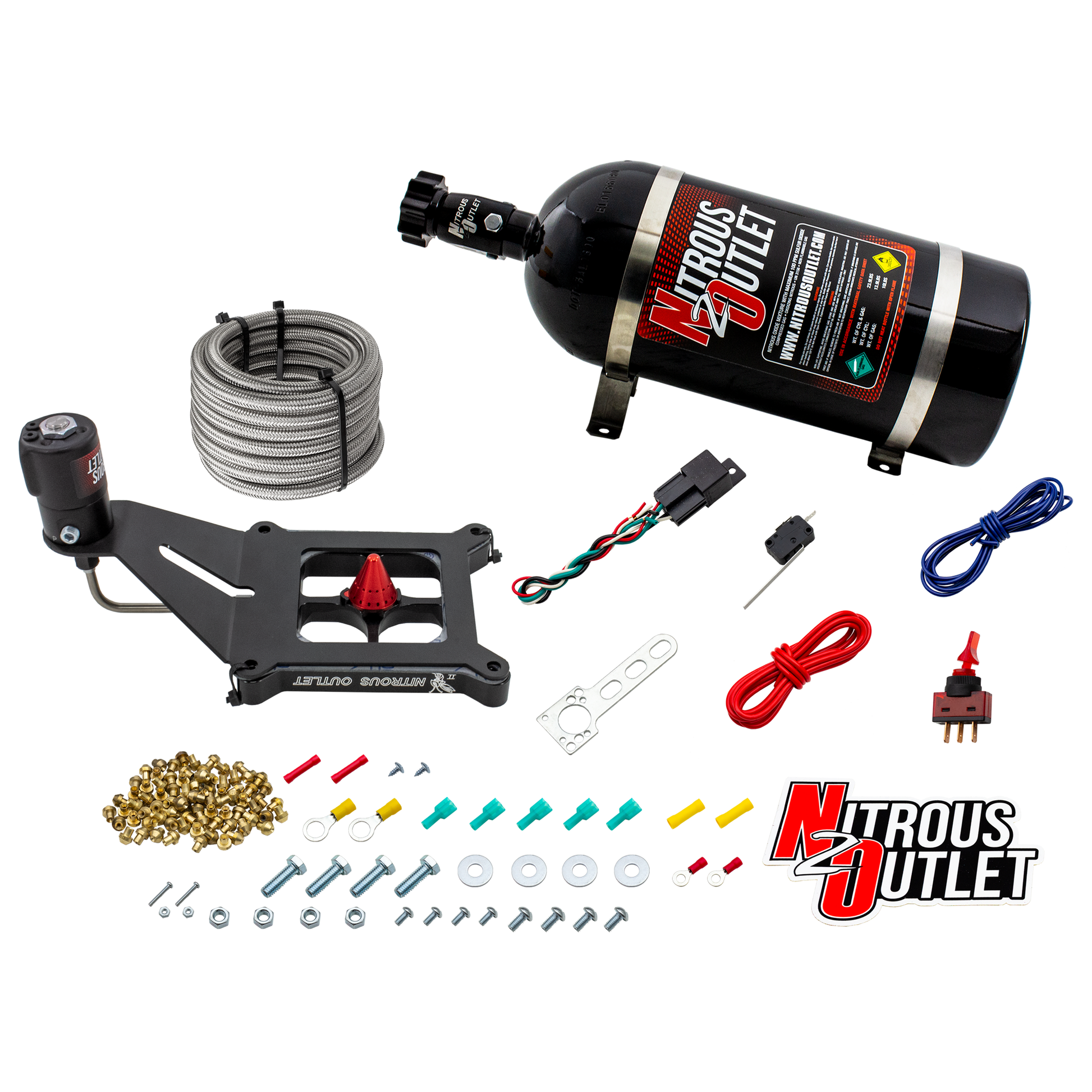 Nitrous Outlet 4150 Stinger 4 Dry System - Hard-line/.122 Nitrous Solenoid/Deep Break Solenoid Bracket/Solenoids Mount Upside Down - (50-500 HP)(15lb Bottle)