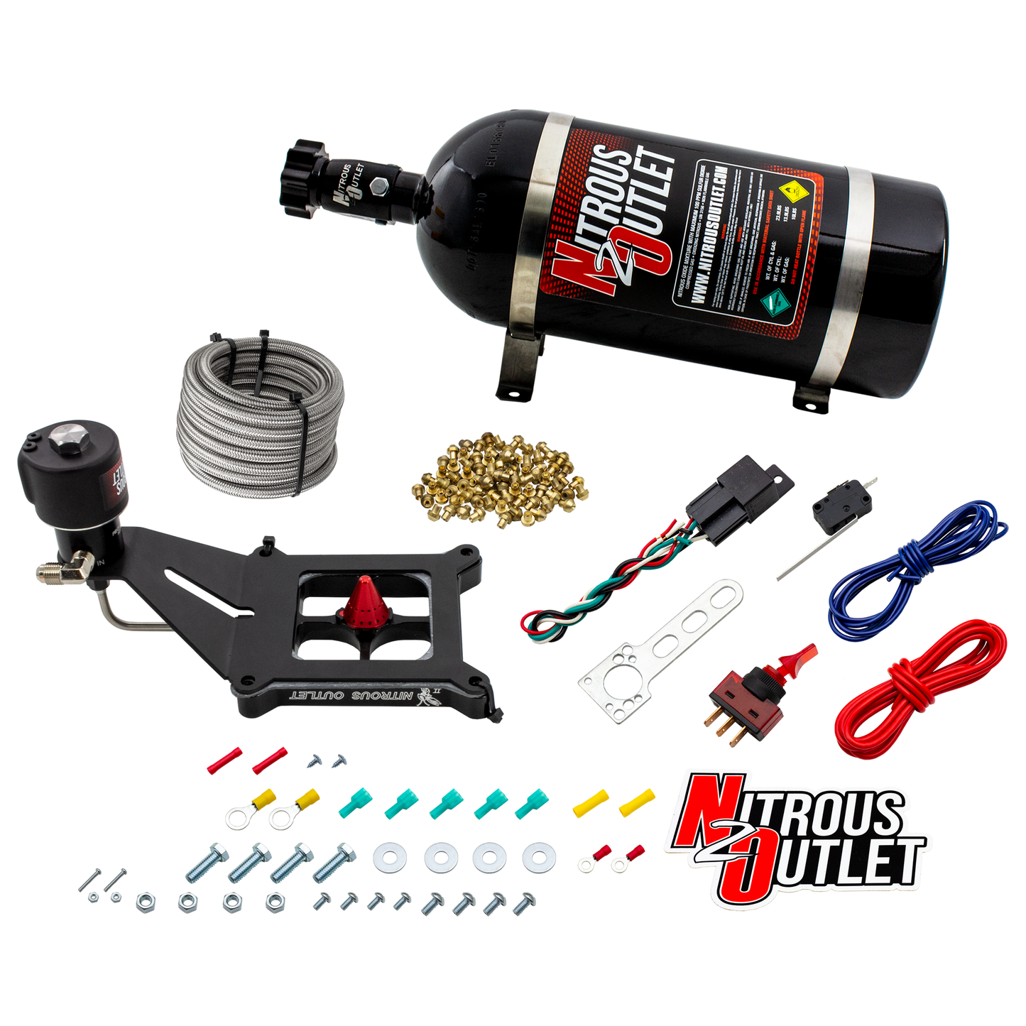 Nitrous Outlet 4150 Stinger 2 Dry Race System - Hard-line/.178 Trashcan Solenoid Nitrous Solenoid/Deep Break Solenoid Bracket/Solenoids Mount Upside Down - (50-600 HP)(15lb Bottle)