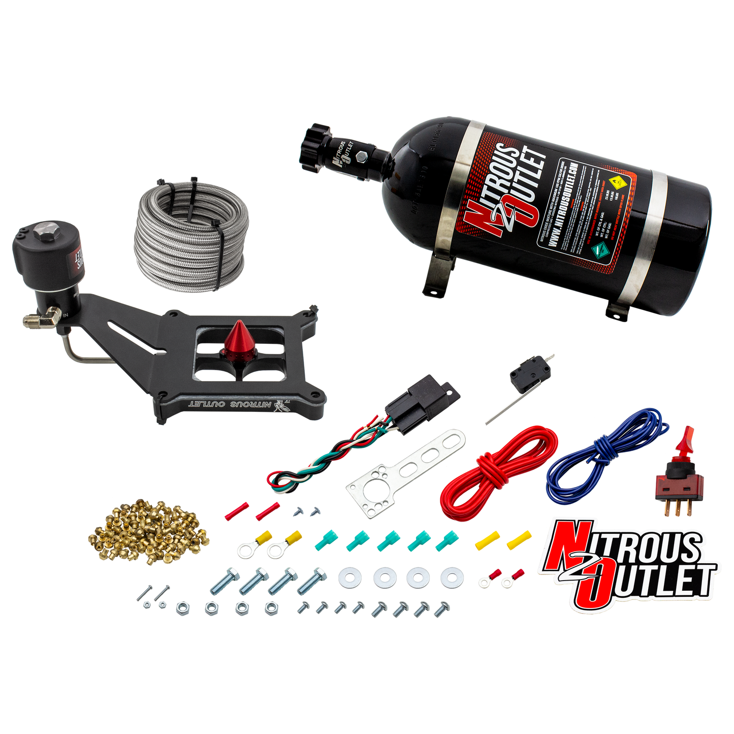 Nitrous Outlet 4150 Stinger 4 Dry Race System - Hard-line/.178 Trashcan Solenoid Nitrous Solenoid/Deep Break Solenoid Bracket/Solenoids Mount Upside Down - (50-600 HP)(No Bottle)