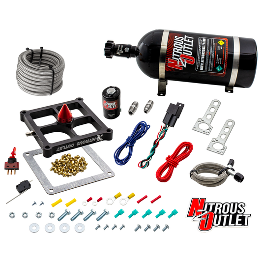 Nitrous Outlet 4500 Stinger 4 Dry System - Braided Hoses/.122 Nitrous Solenoid/Universal Solenoid Bracket - (50-500 HP)(15lb Bottle)