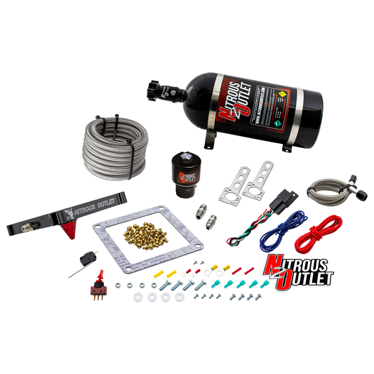 Nitrous Outlet 4500 Stinger 2 Dry Race System - Braided Hoses/.178 Trashcan Nitrous Solenoid/Universal Solenoid Bracket - (50-600 HP)(15lb Bottle)