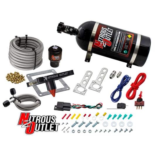 Nitrous Outlet 4500 Stinger 3 Dry Race System - Braided Hoses/.178 Trashcan Nitrous Solenoid/Universal Solenoid Bracket - (50-600 HP)(12lb Bottle)