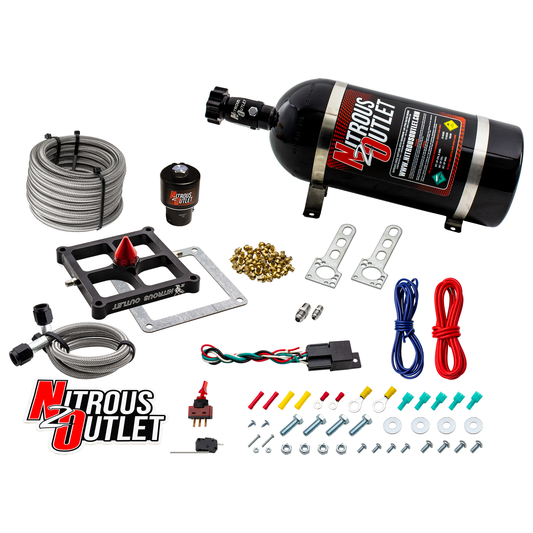 Nitrous Outlet 4500 Stinger 4 Dry Race System - Braided Hoses/.178 Trashcan Nitrous Solenoid/Universal Solenoid Bracket - (50-600 HP)(15lb Bottle)