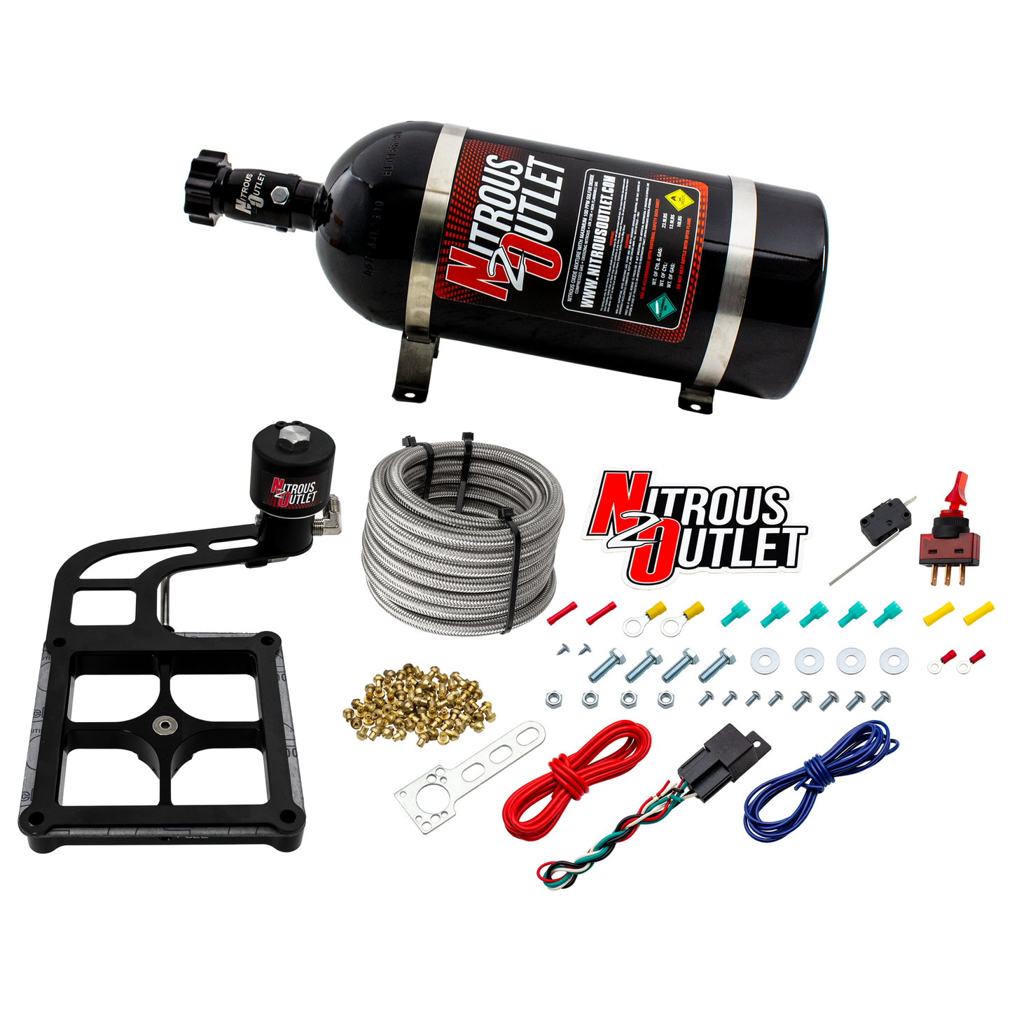 Nitrous Outlet 4500 Stinger 2 Dry Race System - Hard-line/.178 Trashcan Nitrous Solenoid/Boomerang Solenoid Bracket - (50-600 HP)(15lb Bottle)