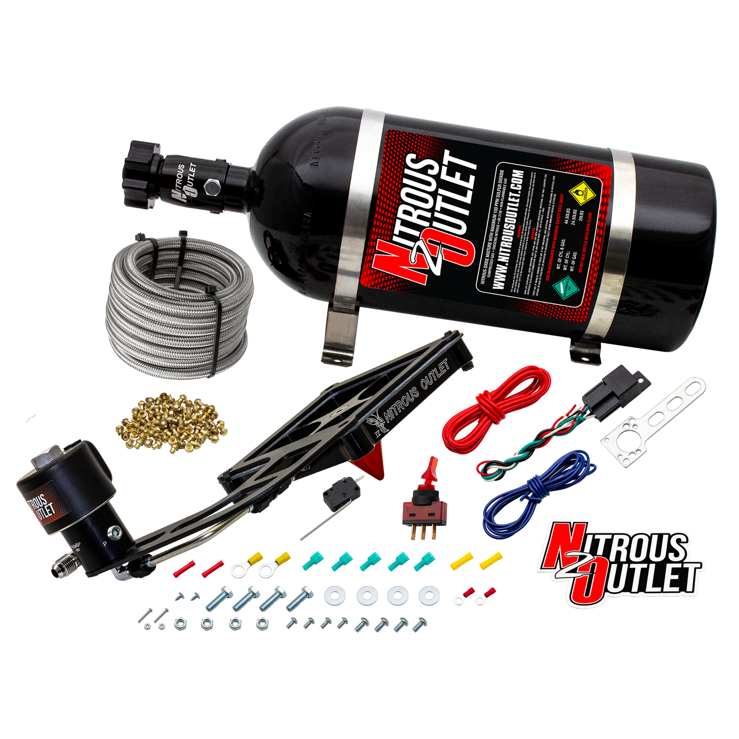 Nitrous Outlet 4500 Stinger 4 Dry Race System - Hard-line/.178 Trashcan Nitrous Solenoid/Boomerang Solenoid Bracket - (50-600 HP)(No Bottle)