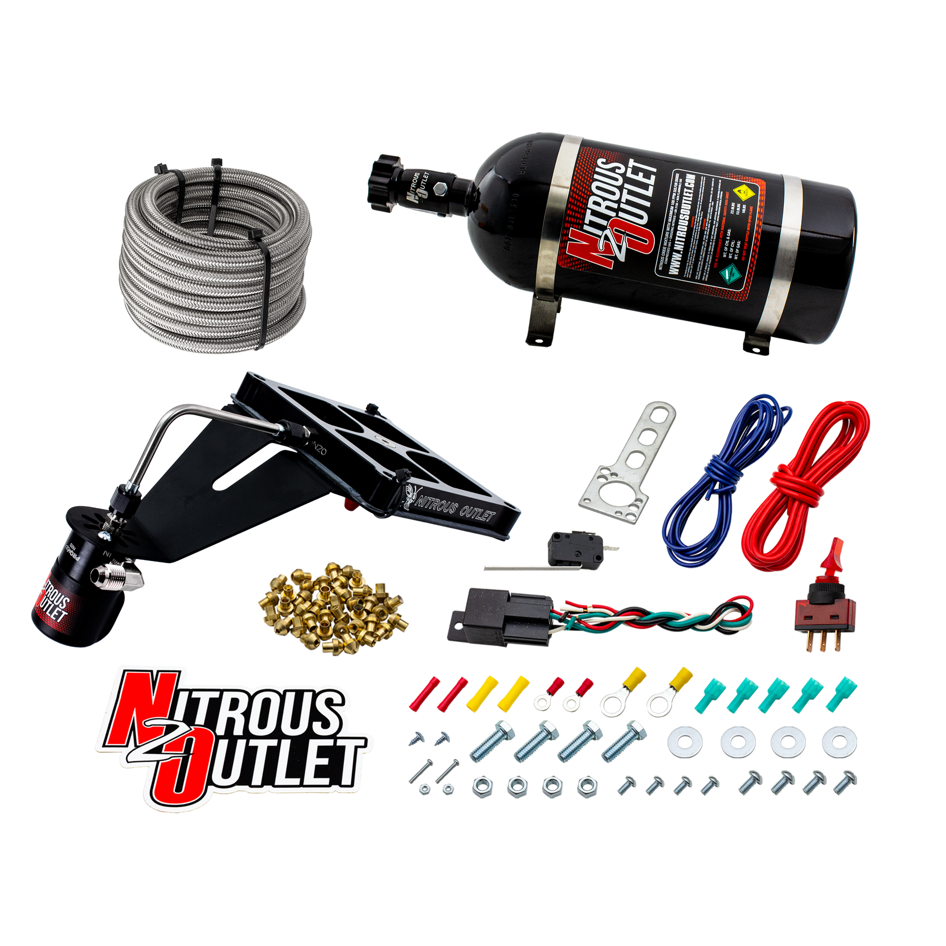 Nitrous Outlet 4500 Stinger 2 Dry System - Hard-line/.122 Nitrous Solenoid/Deep Break Solenoid Bracket/Solenoids Mount Upside Down - (50-500 HP)(15lb Bottle)