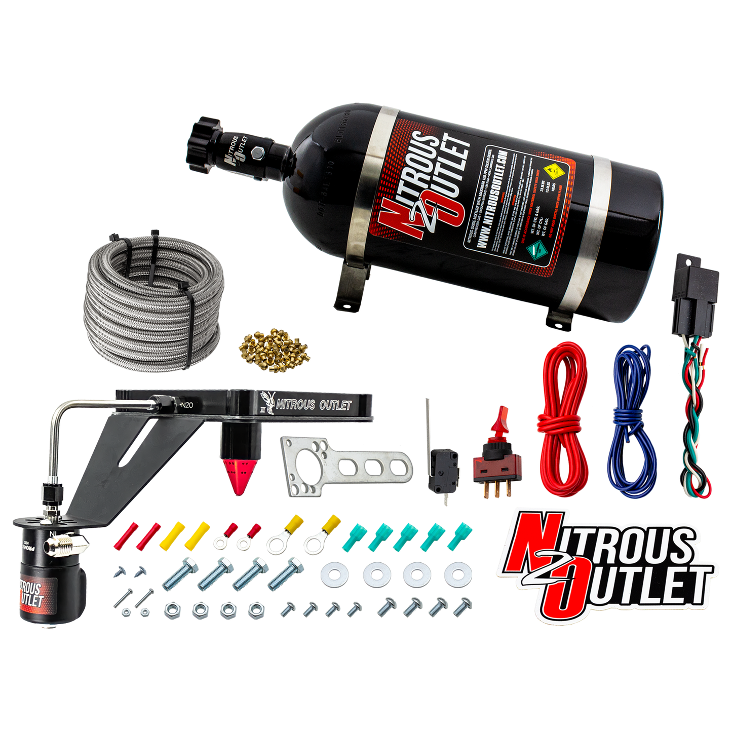 Nitrous Outlet 4500 Stinger 3 Dry System - Hard-line/.122 Nitrous Solenoid/Deep Break Solenoid Bracket/Solenoids Mount Upside Down - (50-500 HP)(12lb Bottle)