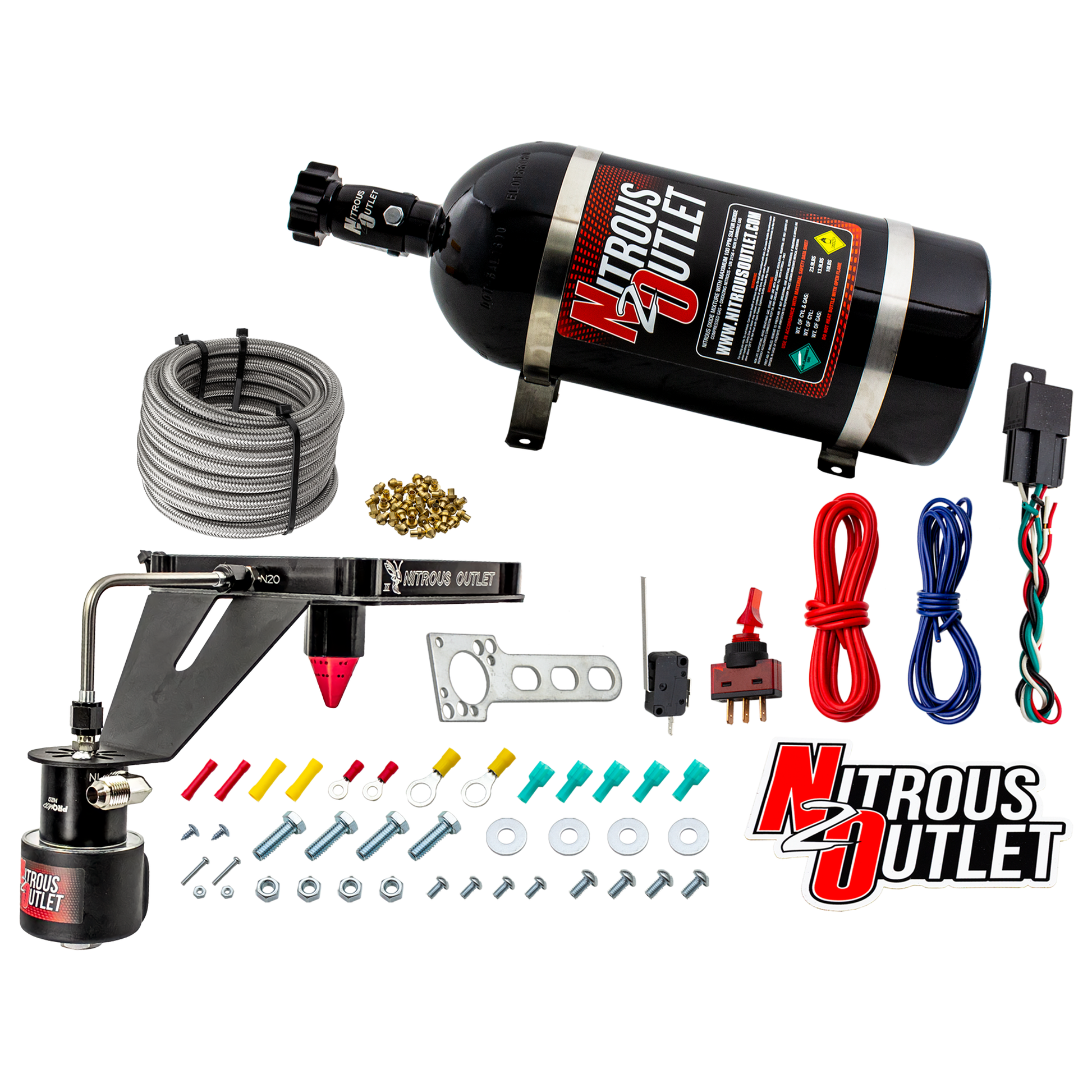 Nitrous Outlet 4500 Stinger 3 Dry Race System - Hard-line/.178 Trashcan Solenoid Nitrous Solenoid/Deep Break Solenoid Bracket/Solenoids Mount Upside Down - (50-600 HP)(12lb Bottle)