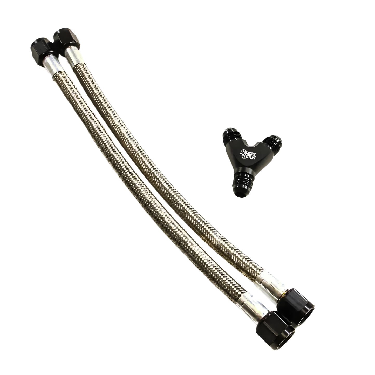 Nitrous Outlet Dual Bottle 8AN Feed Hose Kit - Two 12" Hoses/ 8AN Y Fitting