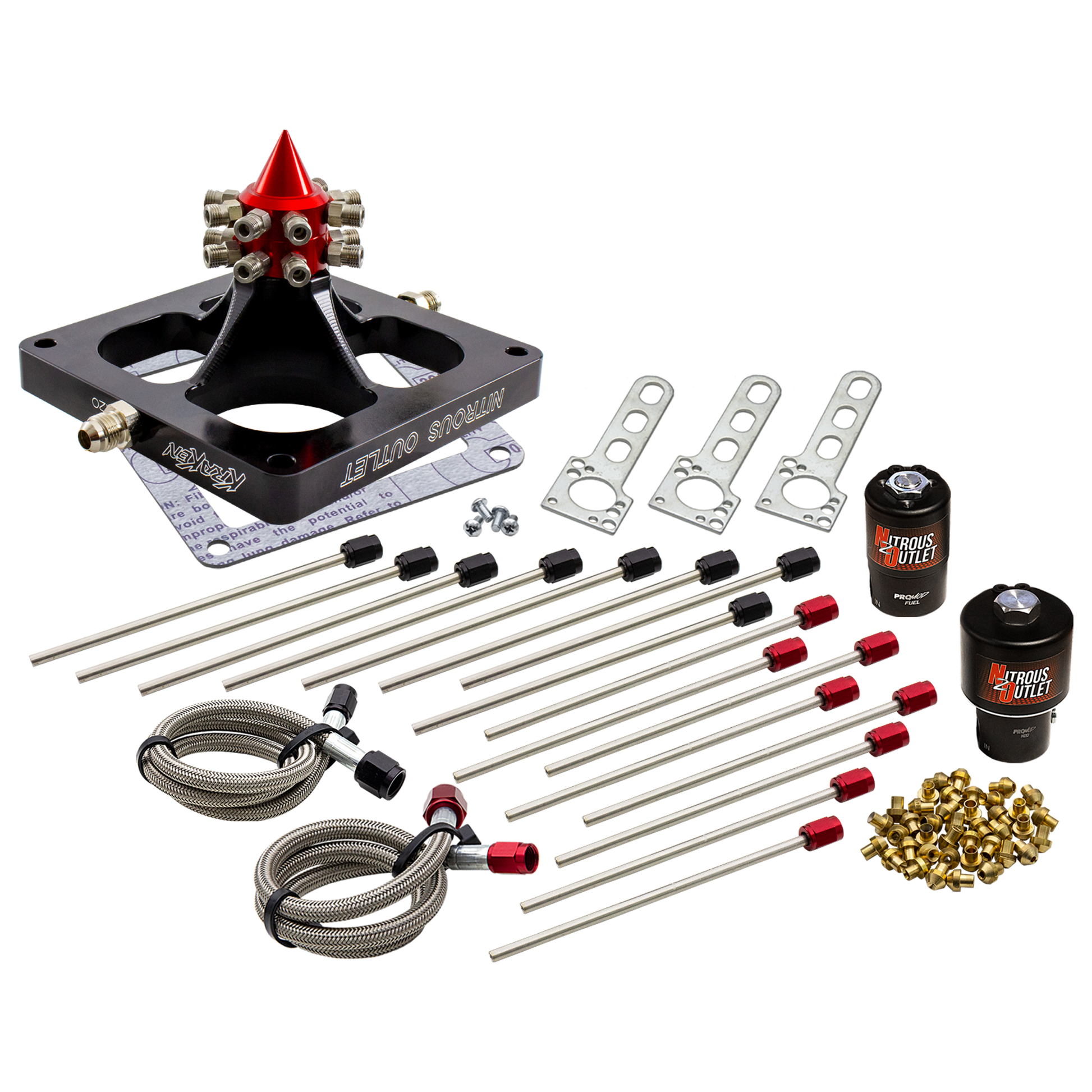 Nitrous Outlet 4500 Kraken Plate Solenoids Forward Conversion Kit - Braided Hose/.178 MOD Trashcan Nitrous Solenoid/.310 Fuel Solenoid/Universal Solenoid Brackets( Alcohol)(5-7-10 psi)100-800 HP)