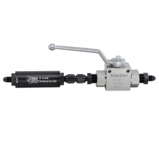 Nitrous Outlet Stainless Steel Inline Shut Off Ball Valve With Filter â€“ 7,250 PSI / 4AN Fittings