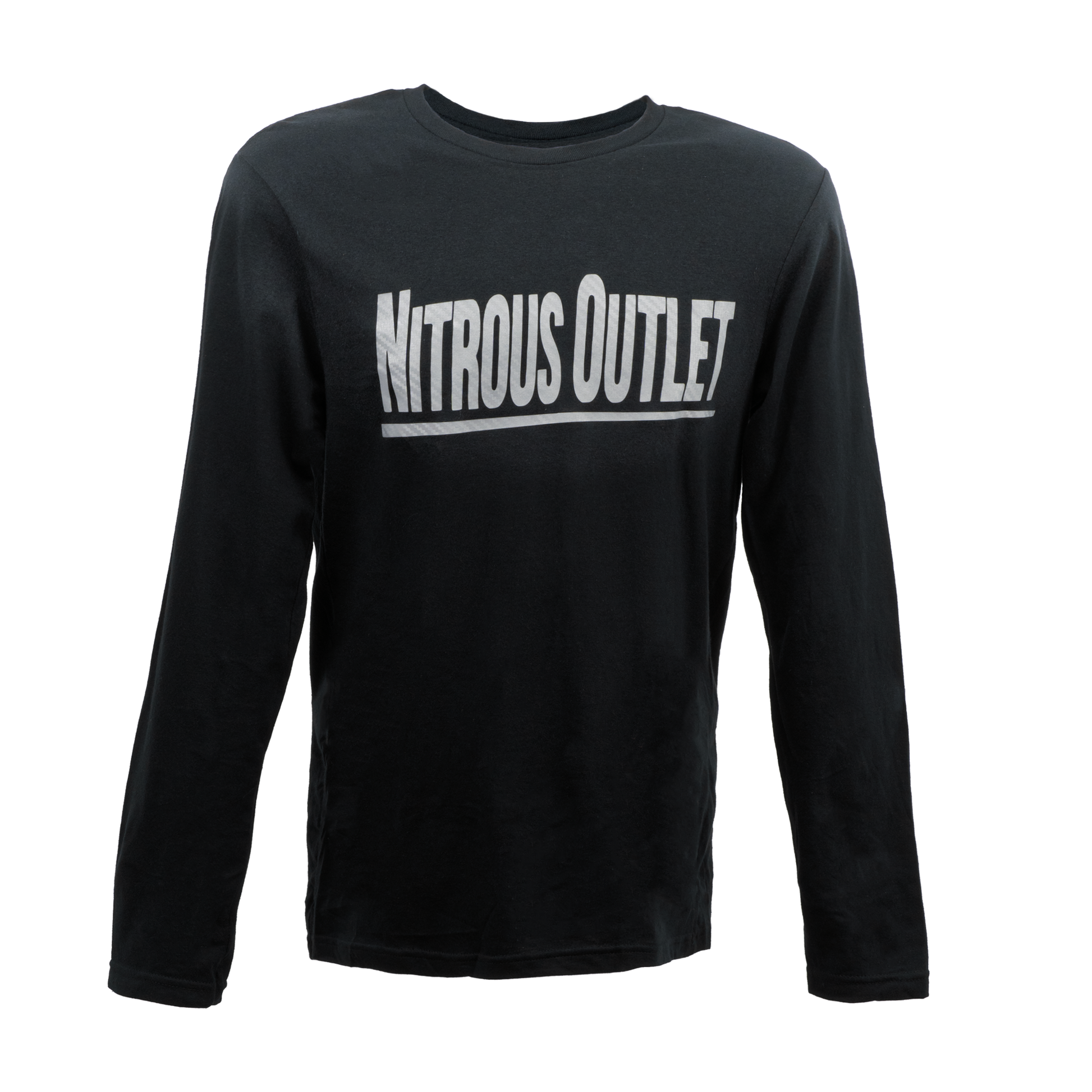 Nitrous Outlet Black Long Sleeve T-Shirt - Silver Carbon Fiber Logo - 3X-Large