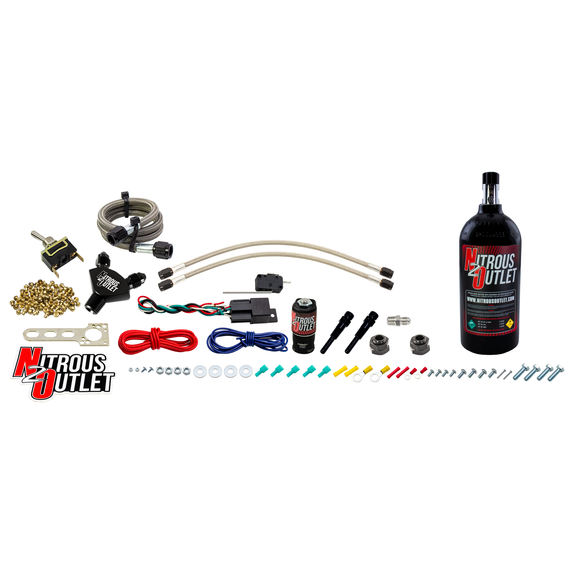 Nitrous Outlet Powersports EFI Twin Cylinder Dry Nozzle System (Aluminum 90 Degree Nozzle)(20,30,40,50,60 HP)(5LB Bottle)