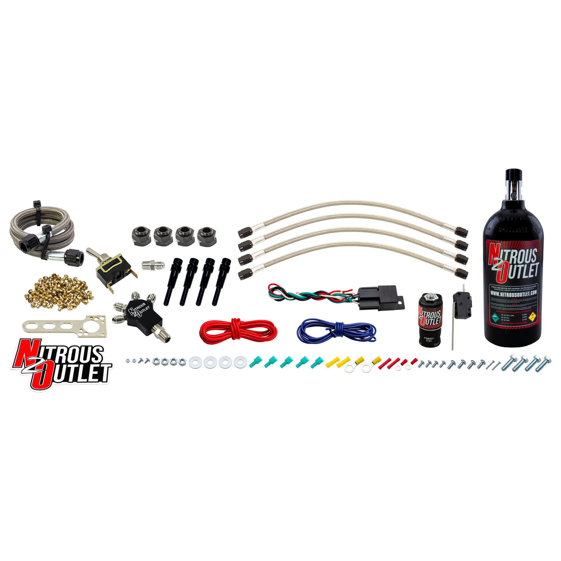 Nitrous Outlet Powersports EFI Four Cylinder Dry Nozzle System (Aluminum 90 Degree Nozzle)(40,60,80,100,125 HP)(5LB Bottle)