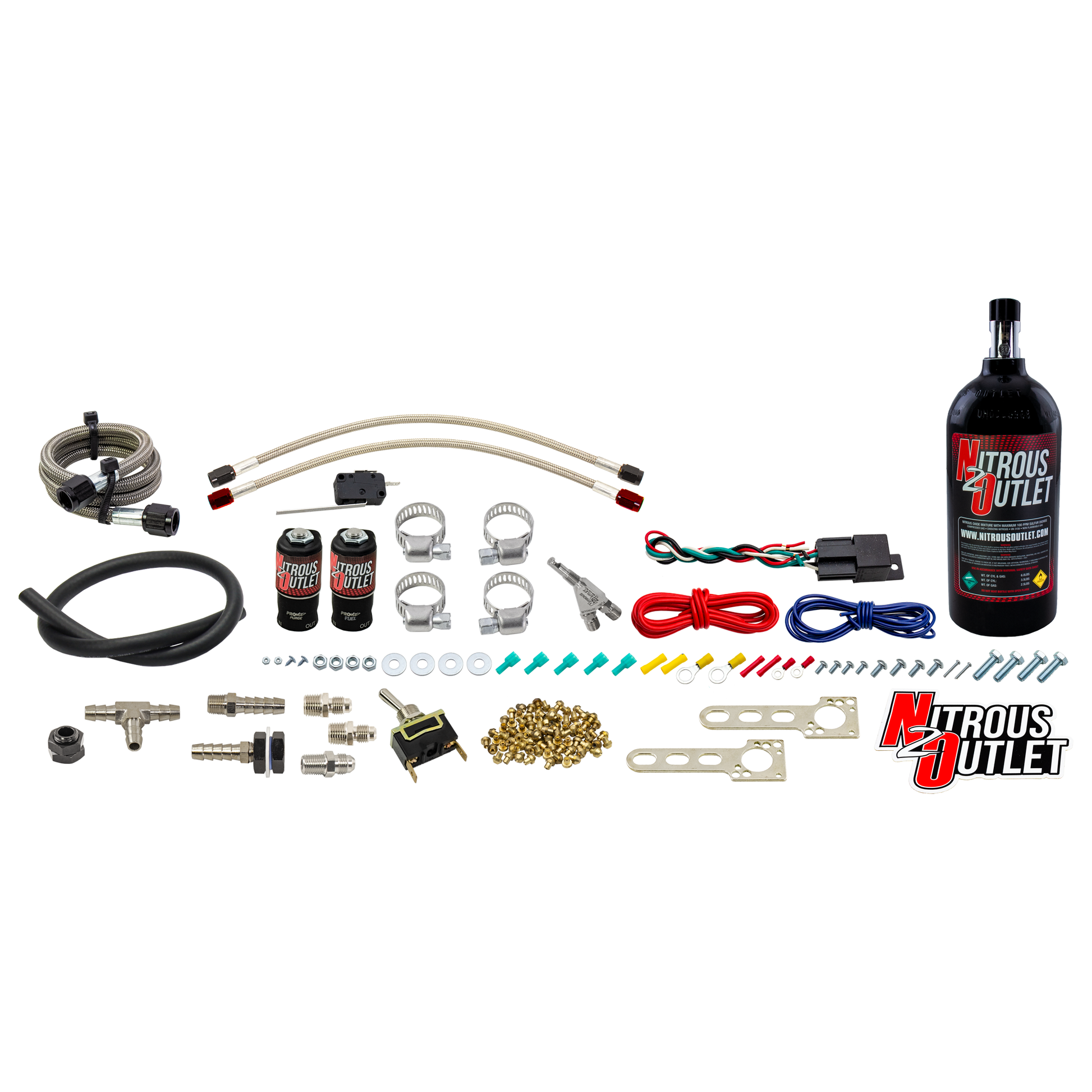 Nitrous Outlet Powersports Single Cylinder Wet Nozzle System (Stainless 90 Degree Nozzle)(Gas)(6 psi)(10,15,20,25,30 HP)(5LB Bottle)
