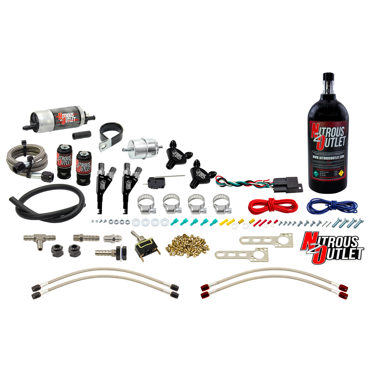 Nitrous Outlet Powersports Twin Cylinder Wet Nozzle System (Aluminum 90 Degree Nozzles)(Gas)(6 psi)(20,30,40,50,60 HP)(5LB Bottle)