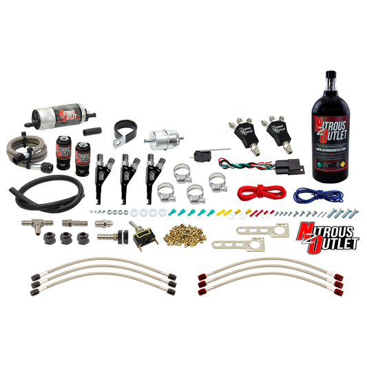 Nitrous Outlet Powersports Three Cylinder Wet Nozzle System (Aluminum 90 Degree Nozzles)(Gas)(6 psi)(30,45,60,75,90 HP)(5LB Bottle)