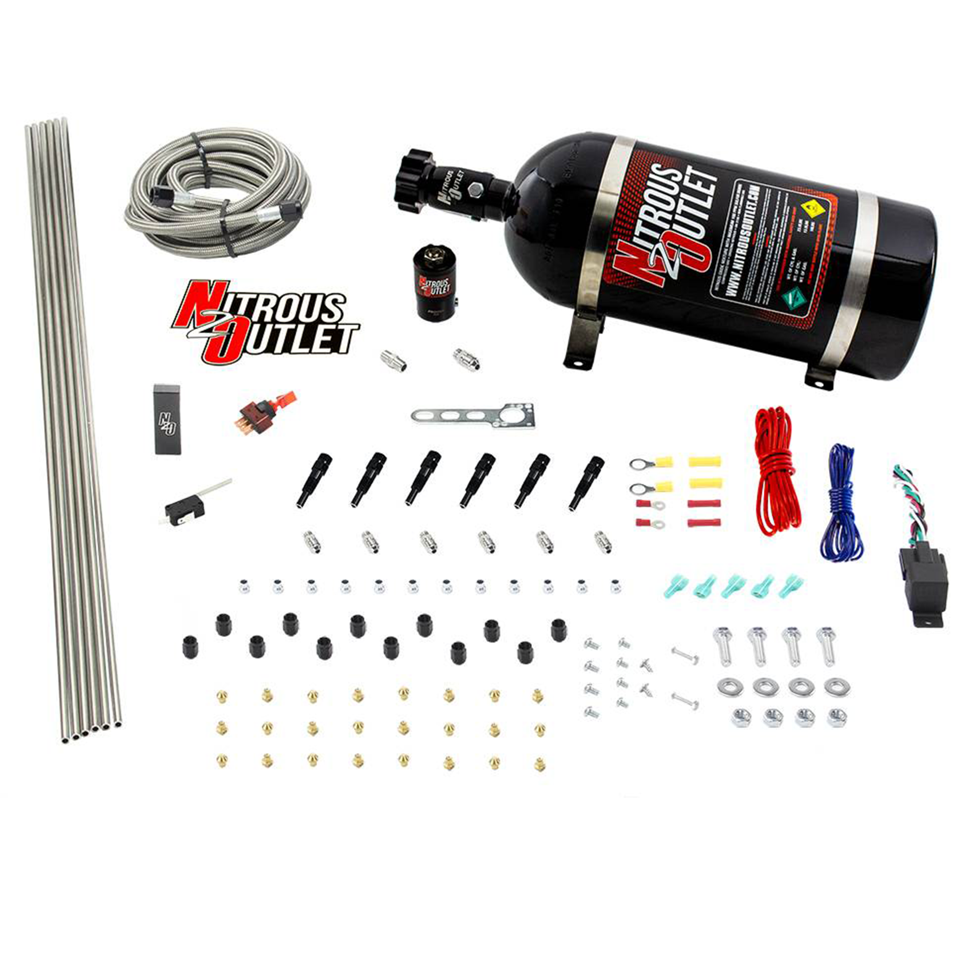Nitrous Outlet Dry 6 Cylinder Direct Port System - .122 Nitrous Solenoid/Distribution Block/SBT Nozzles (75-375HP)(15lb Bottle)