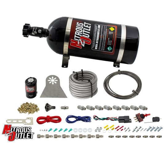 Nitrous Outlet Dry 8 Cylinder Direct Port System - .112 Nitrous Solenoids/Nylon Hose/Showerhead Distribution Blocks/Plate Fittings (100-400HP)(12lb Bottle)