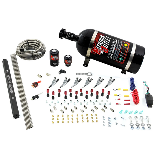 Nitrous Outlet 6 Cylinder Direct Port System - .122 Nitrous Solenoids/.177 Fuel Solenoids/Dual Passage Injection Rail/90 Degree Discharge Nozzles (Gas)(45-55 psi)(75-375HP)(No Bottle)
